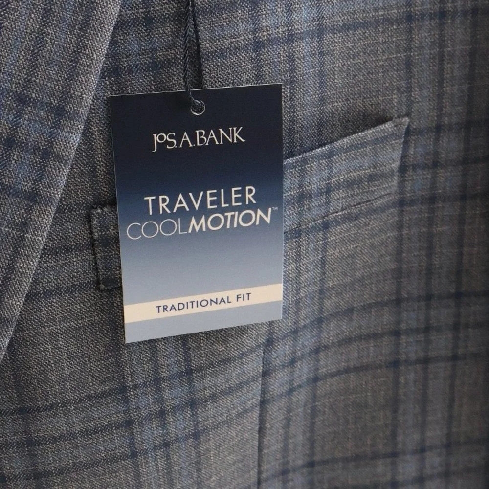 Jos A Bank Sportcoat Traveler CoolMotion Blue Plaid 42R NWT 279